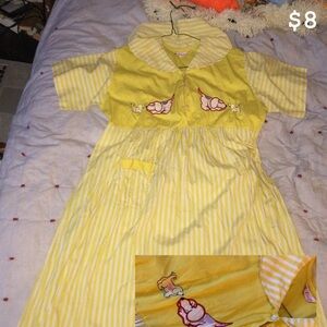 Yellow Striped Dress with Cartoon Print